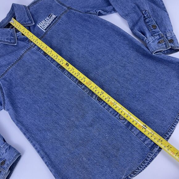 Harley Davidson Grease Monkey Denim Shirt Women’s XS Intentionally Distressed - Picture 15 of 15